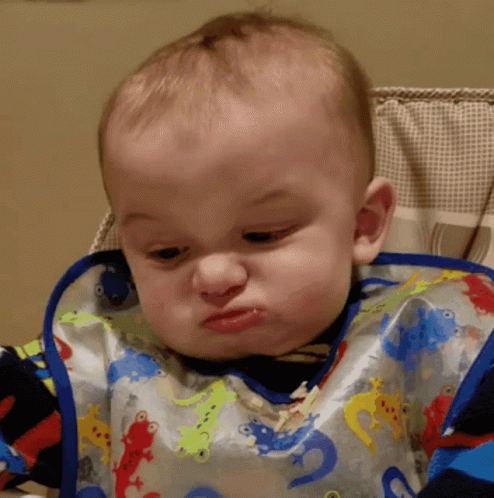 A Baby Wearing A Bib With Lizards On It Making A Funny Face GIF