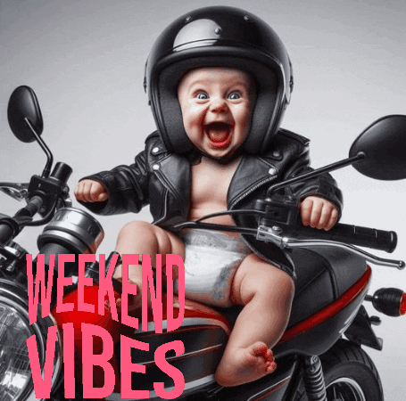 A Baby Wearing A Helmet Sits On A Motorcycle GIF