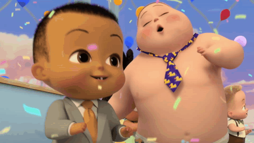 A Baby Wearing A Tie With The Letter W On It Stands Next To Another Baby GIF