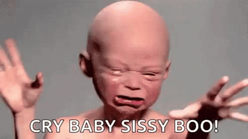 A Baby With A Bald Head Is Crying And Saying `` Cry Baby Sissy Boo '' . GIF
