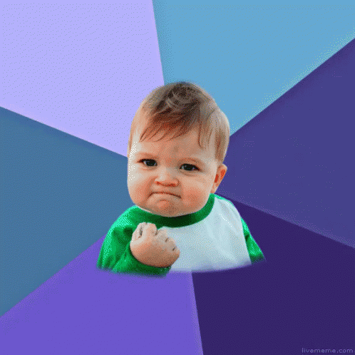 A Baby With A Fist In The Air On A Purple Background GIF