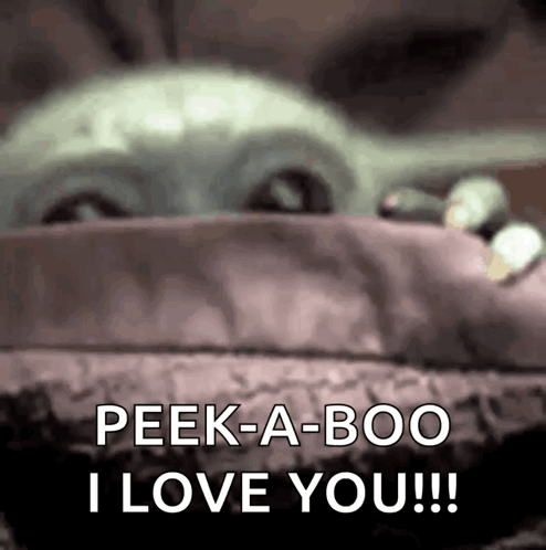 A Baby Yoda From Star Wars Is Peeking Out From Behind A Wall And Saying `` Peek-A-Boo I Love You '' GIF