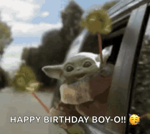 Baby Yoda Out Car Window Happy Birthday Boy-O GIF