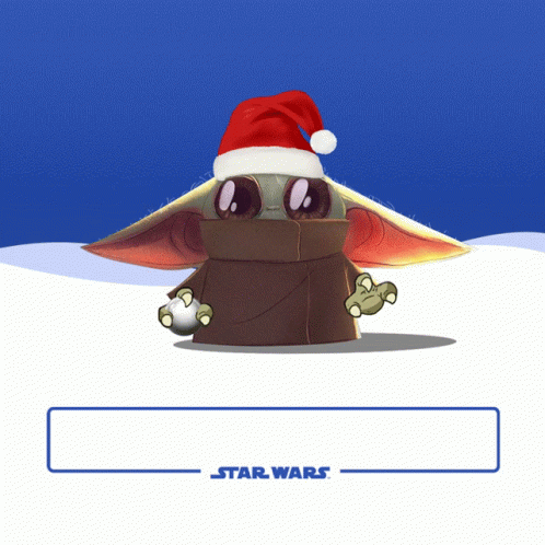 A Baby Yoda Wearing A Santa Hat And Holding A Snowball Is On A Star Wars Poster GIF