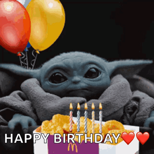 Baby Yoda With Balloons And Fries GIF