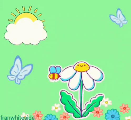 A Back To School Greeting Card With A Flower And Butterflies GIF