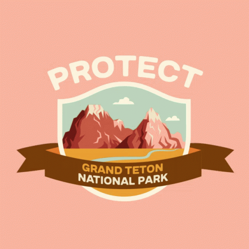 A Badge For Grand Teton National Park With Mountains And A River GIF