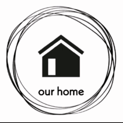 a badge with a house in the center and the words our home on it .