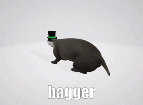 A Badger Wearing A Top Hat With The Word Bagger Underneath GIF