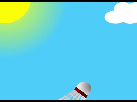A Badminton Shuttlecock Against A Blue Sky With A Sun And Clouds GIF