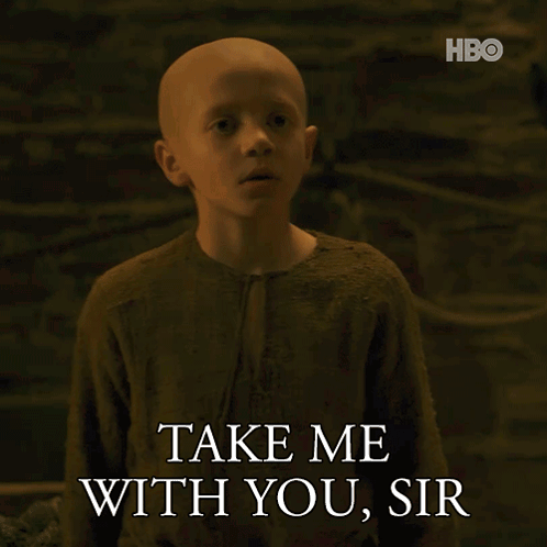 a bald boy says take me with you sir on a hbo poster
