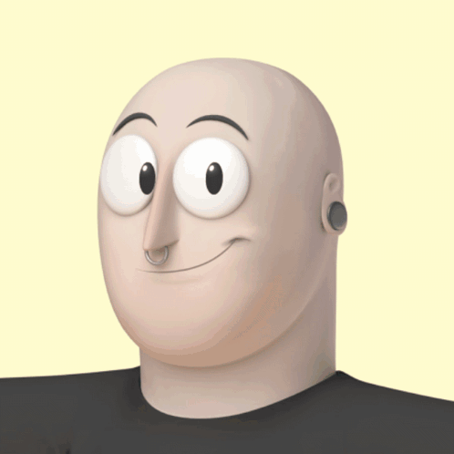 A Bald Cartoon Character With A Nose Ring And A Black Shirt GIF