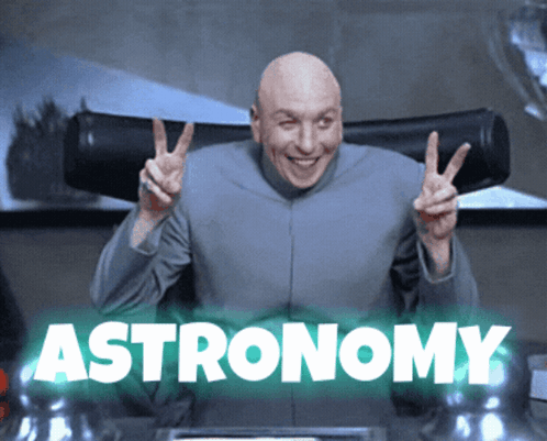 Bald Man Giving Peace Sign With Astronomy Behind GIF