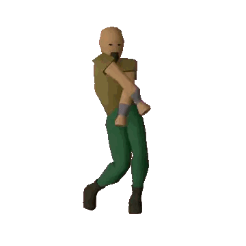a bald man in a green shirt and green pants is standing on a white background