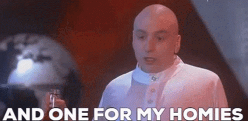 A Bald Man In A White Shirt Is Holding A Glass Of Wine And Says `` And One For My Homies '' . GIF