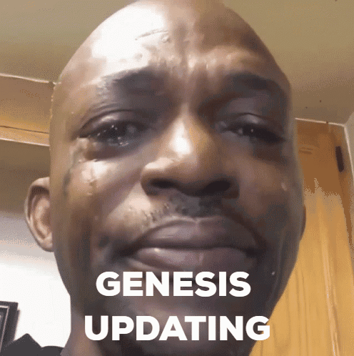A Bald Man Is Crying With The Words Genesis Updating Written On His Face GIF