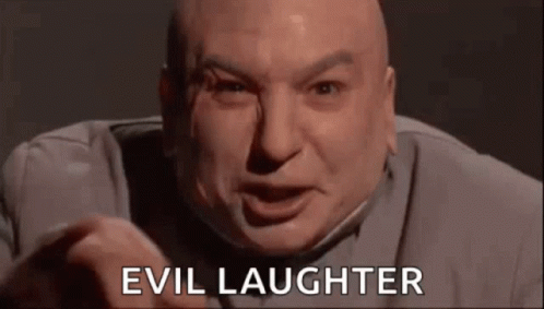 A Bald Man Is Making A Funny Face And Pointing At The Camera With The Words `` Evil Laughter '' . GIF