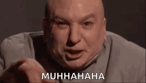 A Bald Man Is Making A Funny Face And Pointing At The Camera With The Words `` Muhhaha '' . GIF
