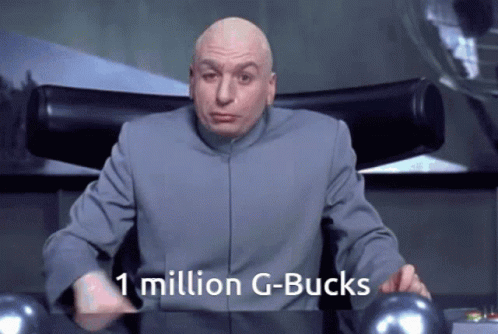 A Bald Man Is Sitting In A Chair With The Words 1 Million G-Bucks Written Below Him GIF