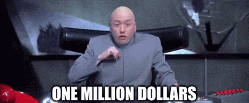 A Bald Man Is Sitting In A Chair With The Words One Million Dollars Behind Him GIF