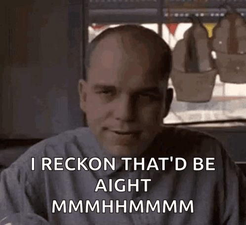 A Bald Man Is Sitting In Front Of A Window And Says I Reckon That 'D Be Aight GIF
