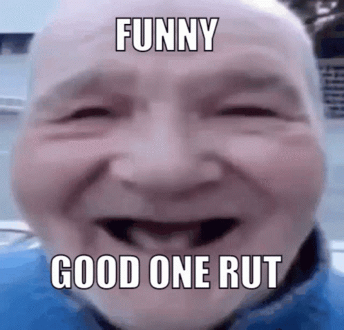 A Bald Man Is Smiling With The Words Funny Good One Rut Above His Face GIF