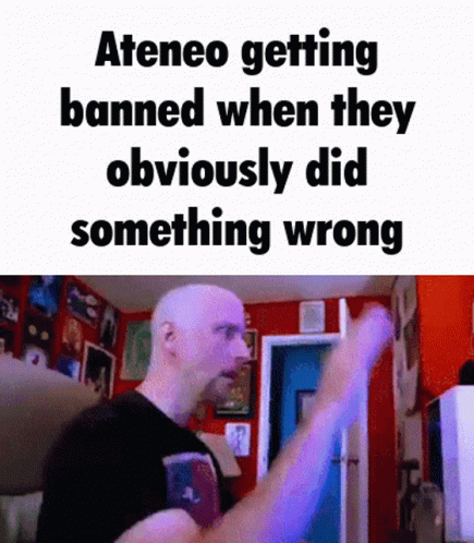 A Bald Man Is Standing In Front Of A Red Wall With The Words Ateneo Getting Banned When They Obviously Did Something Wro GIF
