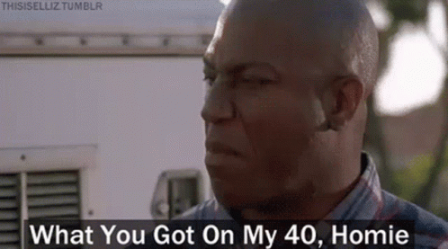A Bald Man Is Standing In Front Of A White Van And Talking To Someone . GIF