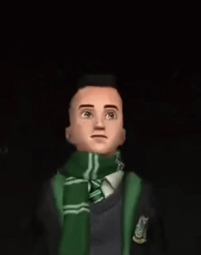 A Bald Man Wearing A Green Scarf And Sweater Is Standing In A Dark Room . GIF
