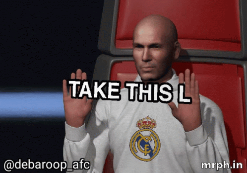 A Bald Man Wearing A Real Madrid Sweatshirt Says Take This L GIF
