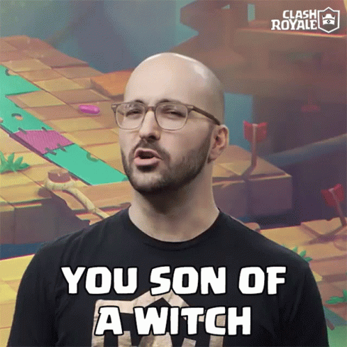 A Bald Man Wearing Glasses And A Black Shirt Says You Son Of A Witch GIF