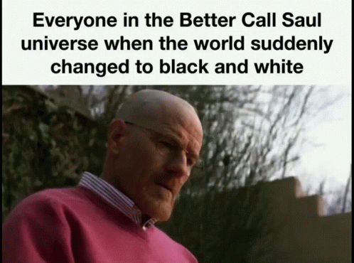 A Bald Man Wearing Glasses And A Pink Sweater With The Caption Everyone In The Better Call Saul Universe GIF
