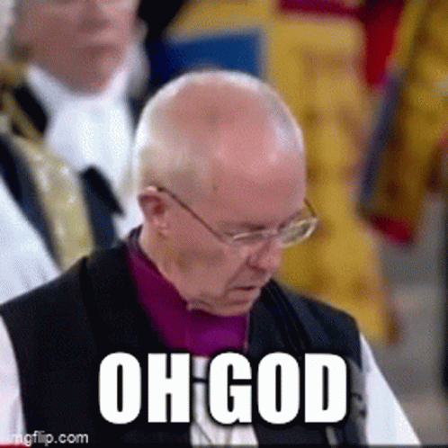 A Bald Man Wearing Glasses And A Purple Shirt Says Oh God . GIF