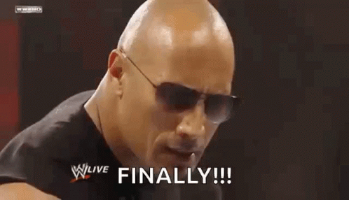A Bald Man Wearing Sunglasses Is Making A Funny Face And Saying `` Finally '' . GIF