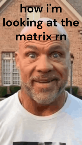 A Bald Man With A Beard Is Looking At The Camera With A Caption That Says How I 'M Looking At The Matrix GIF