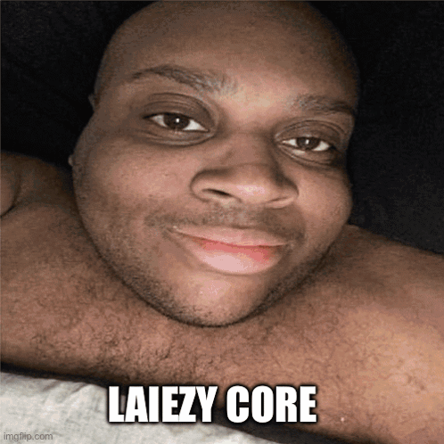 A Bald Man With A Beard Is Smiling With The Words Laiezy Core Below Him GIF