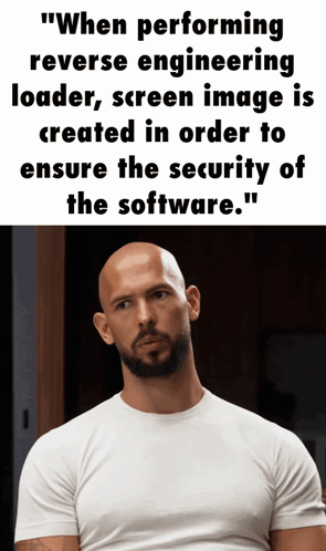 A Bald Man With A Beard Is Wearing A White T-Shirt With A Quote On It GIF