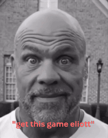 A Bald Man With A Beard Says " Get This Game Elliott " In Red GIF