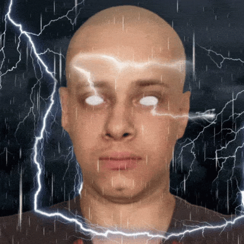 A Bald Man With A Lightning Bolt On His Head GIF
