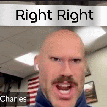 A Bald Man With A Mustache Is Making A Funny Face In Front Of A Sign That Says Right Right Charles . GIF