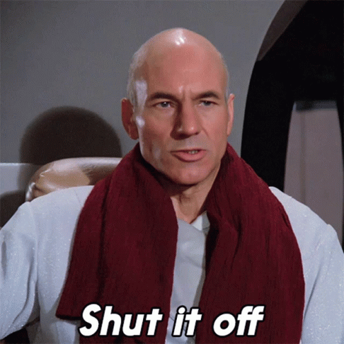 A Bald Man With A Scarf Around His Neck Is Saying Shut It Off GIF