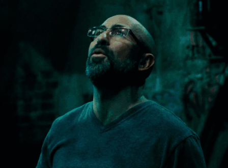 Bald Man With Glasses And Beard Looking Up GIF