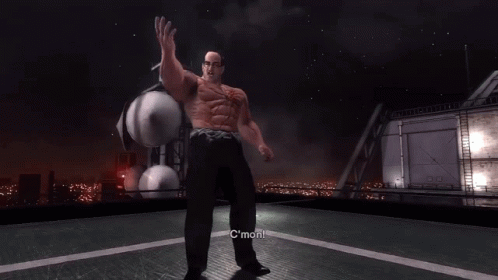 A Bald Man With Glasses Is Standing On Top Of A Building GIF