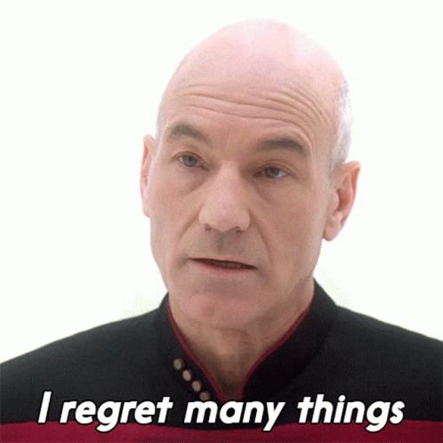 A Bald Man With The Words I Regret Many Things Below Him GIF