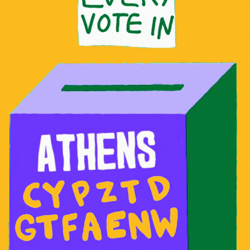 A Ballot Box That Says Every Vote In Athens On It GIF