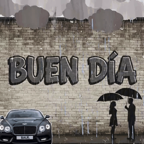 A Balr Car Is Parked In Front Of A Brick Wall That Says Buen Dia GIF