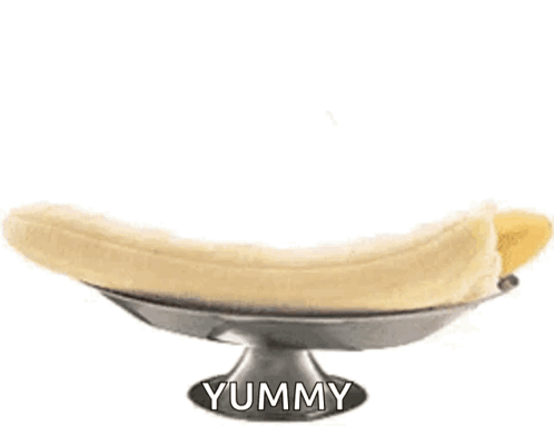 A Banana Split With Ice Cream And Whipped Cream And A Cherry On Top With The Word Yummy Below It GIF