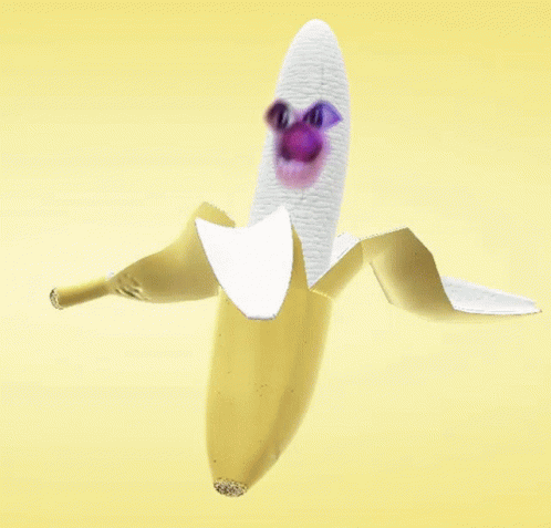 A Banana With A Purple Face On It Is Being Peeled GIF