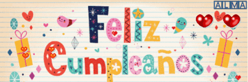A Banner That Says Feliz Cumpleanos With Hearts And Presents GIF