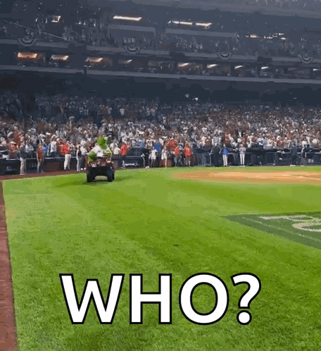 A Baseball Field With The Question Who Written On The Grass GIF